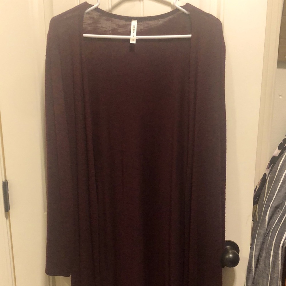 Emerald 1X burgundy long sweater